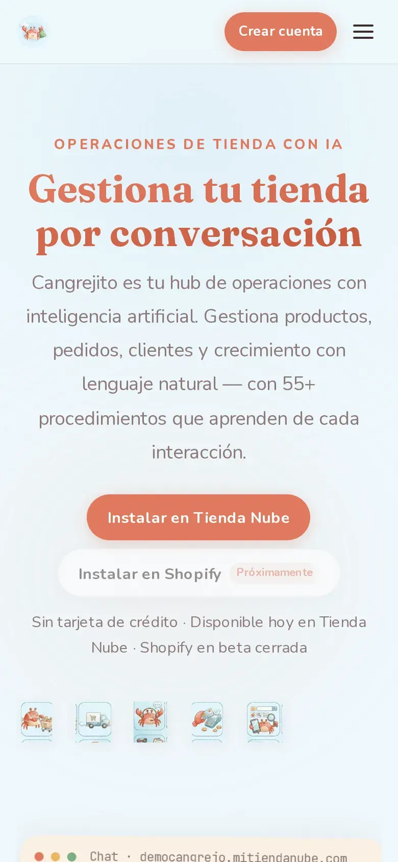 Screenshot of the Cangrejito home page