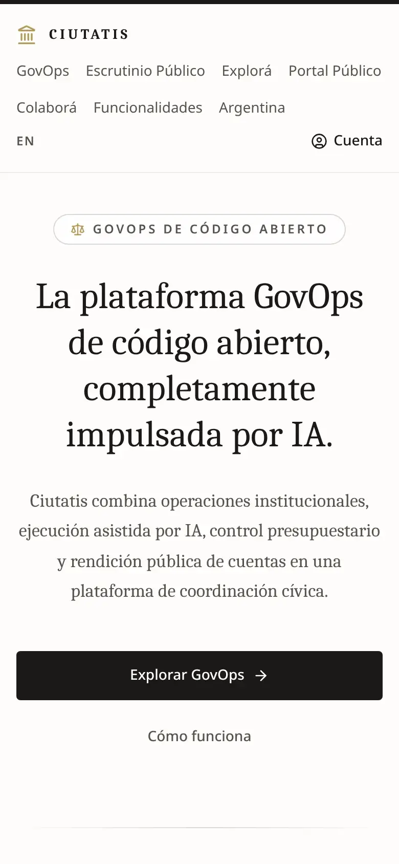 Screenshot of the Ciutatis home page