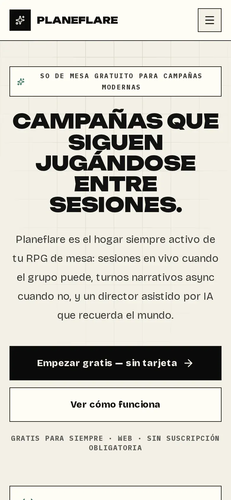 Screenshot of the Planeflare home page