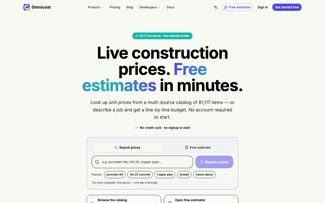 Omnicost product homepage screenshot